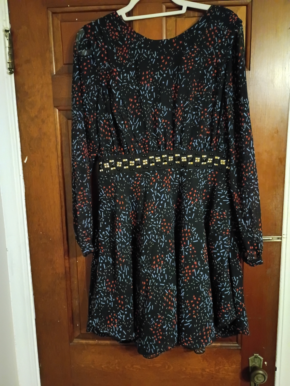 BCBGeneration Black Dress with Blue and Red Speckle Print Size 12
